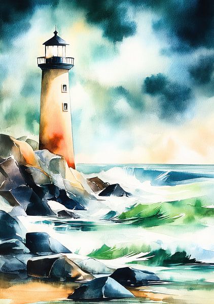Lighthouse by the sea - watercolour landscape by Niklas Maximilian