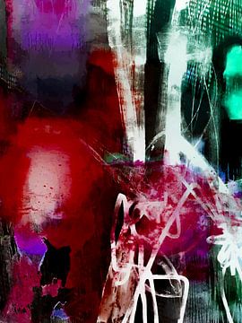 Modernes, abstraktes digitales Kunstwerk in Rot-Rosa-Weiß von Art By Dominic