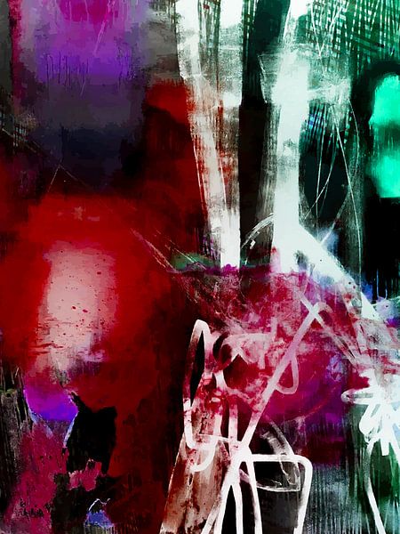 Modern, Abstract Digitaal Kunstwerk in Rood Roze Wit van Art By Dominic