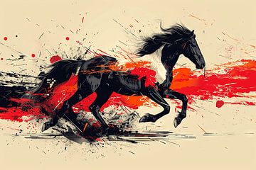 Impuls van vrijheid - Dynamisch paard in abstracte explosie van Felix Brönnimann