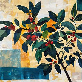 Beerenzweig | Gemälde mit grünen Pflanzen von Blumen Studio