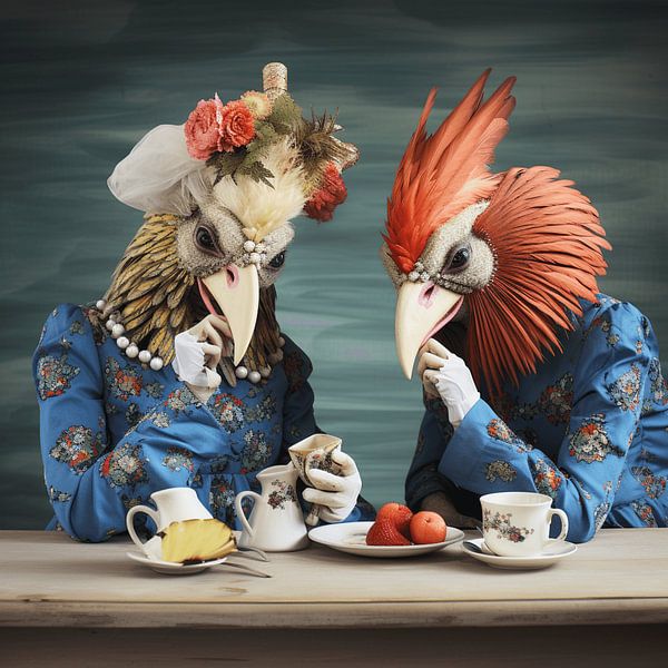 Anthropomorph Damen Hühnerköpfe Café Bistro Unterhaltung von gm_designs