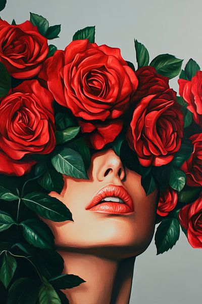 Frau mit Rosen – Blumenpracht im Fokus von Poster Art Shop