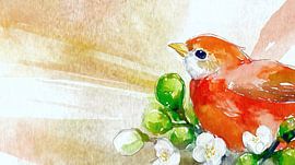 Vogel auf Blütenzweig von Frank Heinz