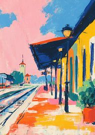 Vieille gare en gouache multicolore sur Niklas Maximilian