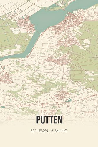 Vintage landkaart van Putten (Gelderland)
