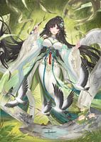 Anime meisje in groene jurk