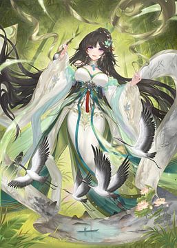 Anime meisje in groene jurk van Kaua Araujo
