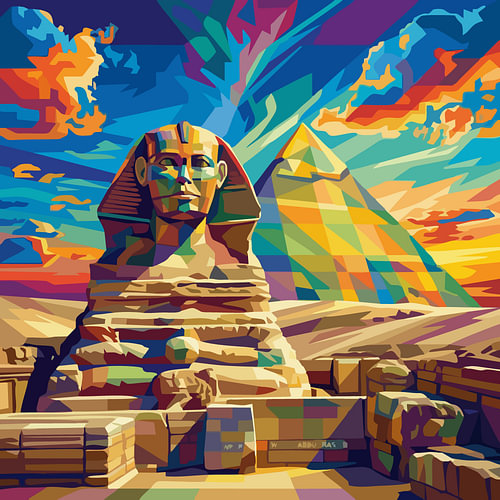 SPHINX & PIRAMIDE VAN GIZA WPAP POPART-ILLUSTRATIE - METALEN POSTER