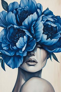 Blue flower portrait of a woman - Elegant by Poster Art Shop