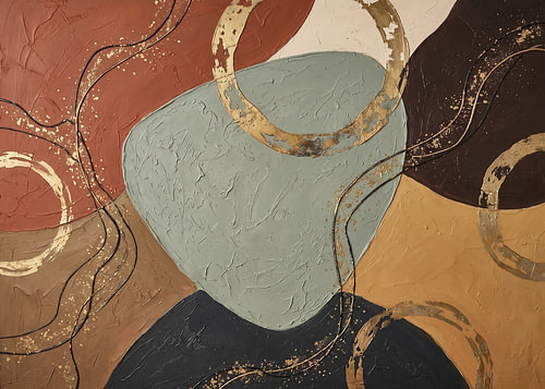 Goldene Abstraktion – Ölfarbe mit goldenen Farbtönen von Julian Cross