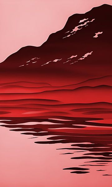 Water kabbelt over rotsen IV rood van Harmanna Digital Art