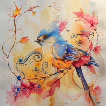 aquarel van een vogel van Gelissen Artworks