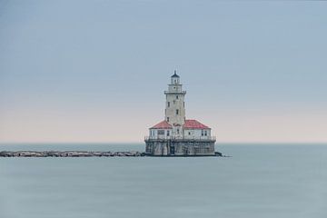 Lighthouse in the water at the end of a breakwater by Jille Zuidema