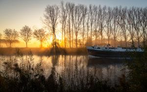 zonsopkomst langs de schelde in Gent - Belgie