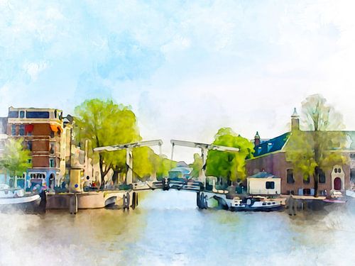 Brug over de rivier de Amstel, Amsterdam.