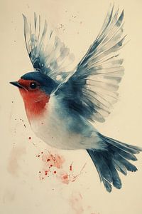 Luftiges Flugrotkehlchen im Aquarellstil