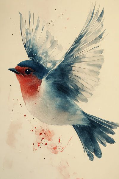 Airy Flight Robin in Watercolour Style by Eva Lee