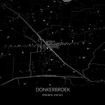 Zwart-witte landkaart van Donkerbroek, Fryslan. van Rezona