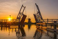 Mills of Kinderdijk at sunset.