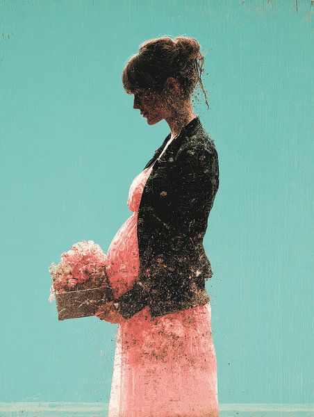 peinture femme enceinte avec fleurs par Egon Zitter