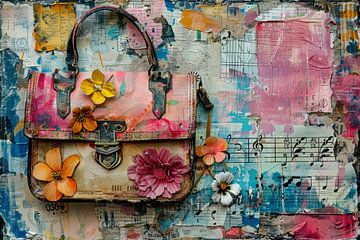 Olieverfschilderij, collage met mixed media elementen-  
