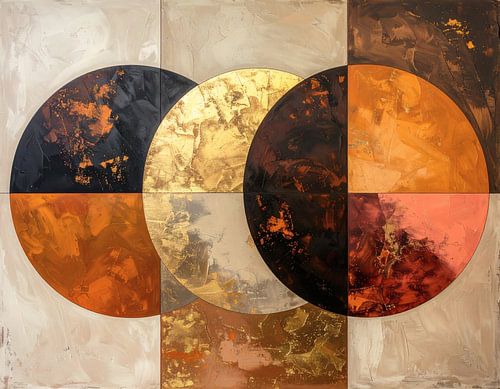 Serie van vier - cirkel vorm in warme kleuren rood bruin goud roze en gebroken wit 3 van 4