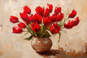 Boeket rode tulpen van Poster Art Shop