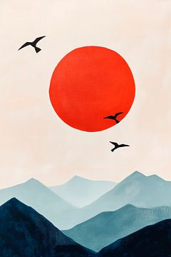 Sonnenuntergang über Bergsilhouette – Abstrakt von Poster Art Shop