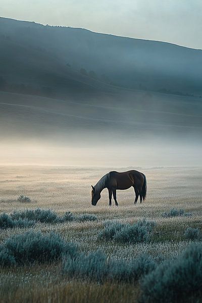 Cheval dans un champ brumeux par Art & Soul Creations