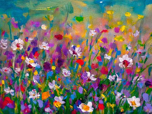 Modern colourful flower field painting