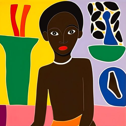 Collage Illustratie 8: Afrikaanse jongen zit op de grond