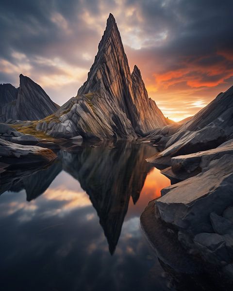 Reflectie in het bergmeer van fernlichtsicht