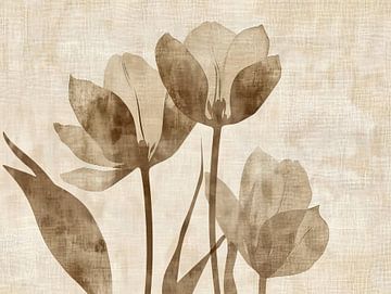 Sepia Bloemenschilderij | Gentle Elegance of Yesteryears van Modern Collection