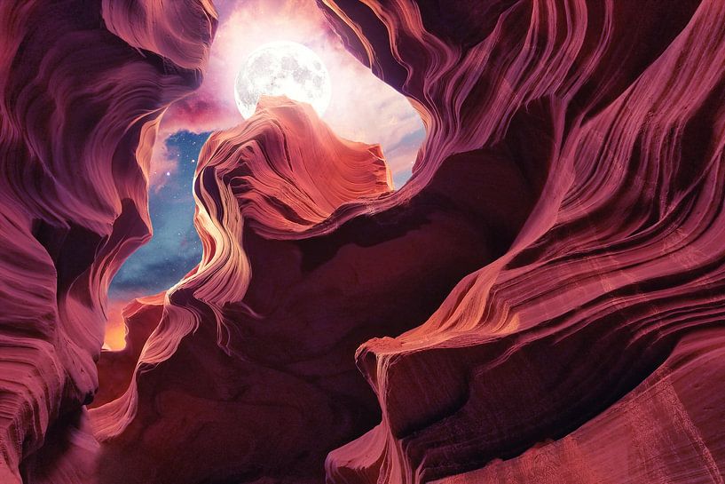 Grand Canyon met Space & Full Moon Collage II van ArtDesignWorks