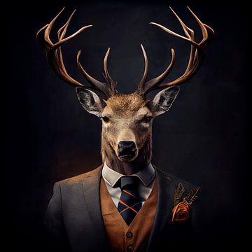 Stately portrait of a Deer in a fancy suit by Maarten Knops