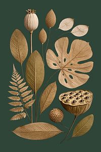 Botanische Eleganz Goldene Blätter auf Waldgrün