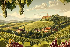 Impressionistische wijngaard met druiven van Art & Soul Creations