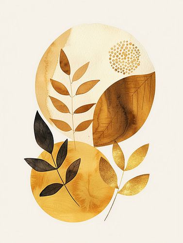 Abstract Botanical Watercolor Shapes and Leaves in Earthy Tones