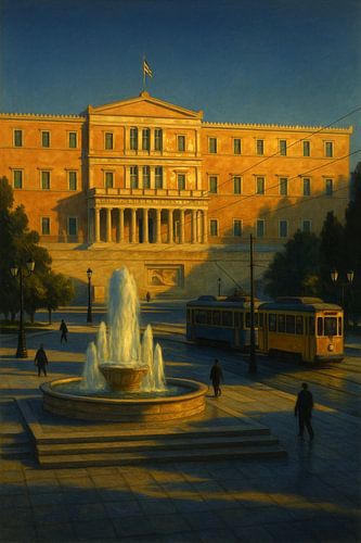 Sereniteit op het Syntagmaplein - Gouden licht en bewegende schaduwen in Athene