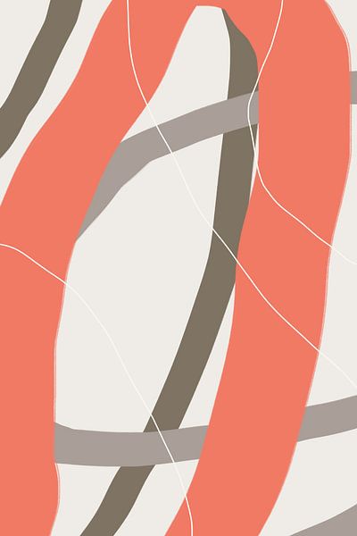 Modern abstract minimalist shapes in coral red, brown, taupe gray IV by Dina Dankers