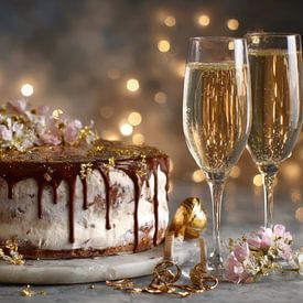 Festliches Stillleben - Torte und Champagner Elegante Fotografie von Joriali Fotografie und Gemälde