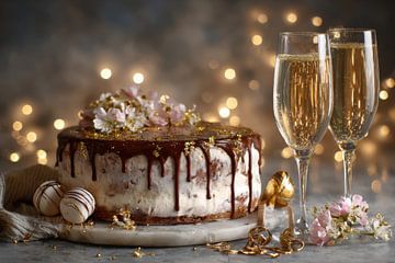 Nature morte festive - Cake and Champagne Elegant Photography