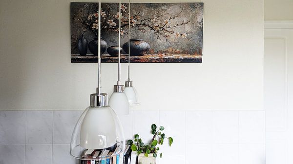 Klantfoto: Japandi Bloemstilleven | Whispering Petal Harmony van Kunst Kriebels, als ArtFrame