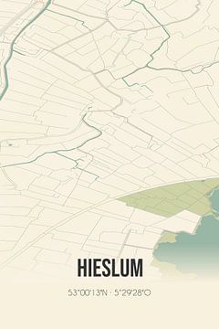 Vintage landkaart van Hieslum (Fryslan) van MijnStadsPoster