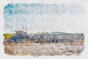 Pavillon de plage Paal 10 à Ouddorp (aquarelle) sur Art by Jeronimo