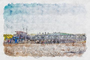 Strandpavillon Paal 10 in Ouddorp (Aquarell) von Art by Jeronimo