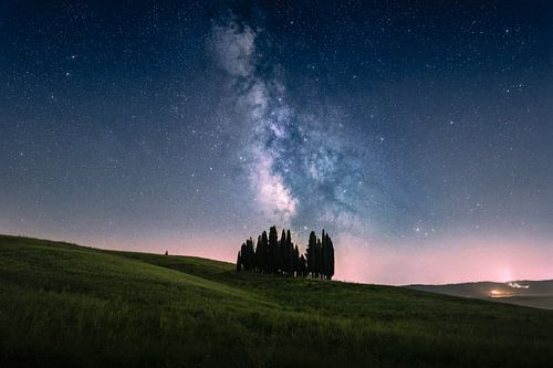 Voie lactée au-dessus des cyprès, Val d'Orcia sur Roy Poots