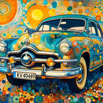 Fröhliches, farbiges Auto, inspiriert von Gustav Klimt und van Gogh.( 4 ) von Ineke de Rijk