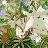 Tropische kaketoes en vlinders in het weelderige regenwoud van Floral Abstractions